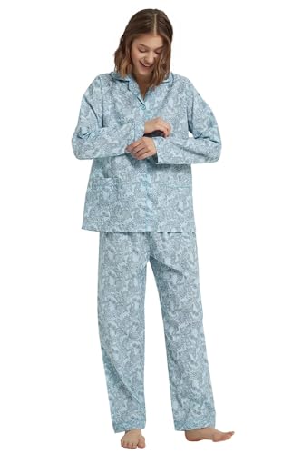 Image of GLOBAL Women Cotton Pajamas Long Sleeve PJs Button Down Sleepwear S-3XL