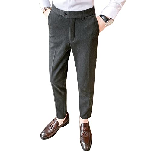 Men's Slim Business Casual Trousers Classic-Fit Expandable-Waist Pant Flat-Front Comfort Fit Dress Pants