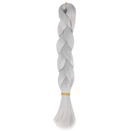 iCos Unisex DIY Doll Hair Raw Material 24inch 100g Synthetic Long Straight Braided Bulk Hair Weave Weft (Silver grey)