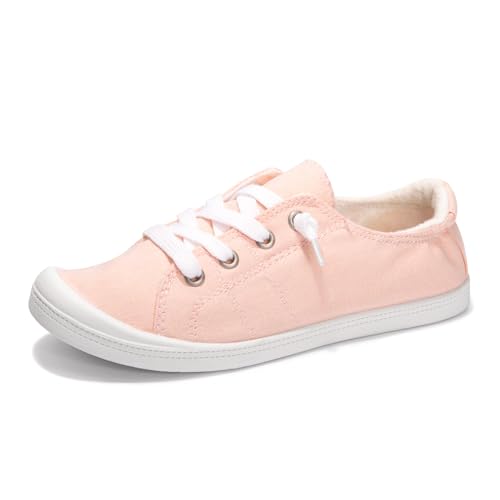 Womens Slip On Shoes, Comfort Canvas Sneakers with Low Top, Casual Fashion Shoes for Women Walking with Non Slip Rubber Outsole (Pink, 08)