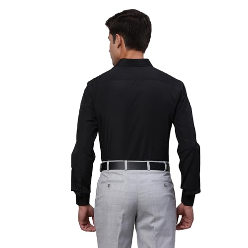 Image of Park Avenue Men Slim Fit Solid Pattern Cotton Blend Semi Cutaway Collar Full Sleeve Formal Shirt