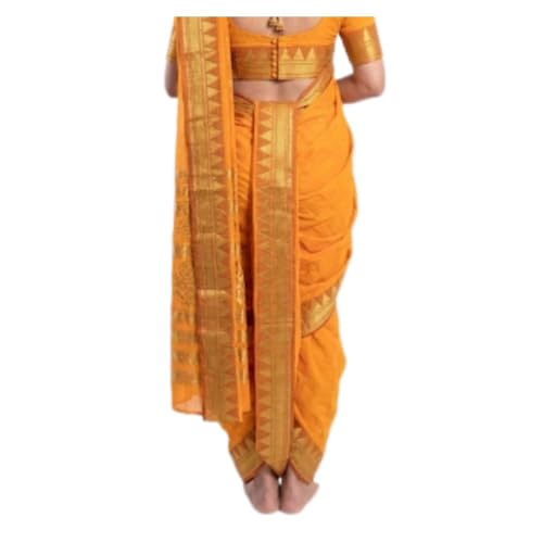 Image of Mom and Me Women Ready to Wear Nauvari Saree, Maharashtrian Peshwai Paithani, 9 Yard Readymade, Acrylic Cotton, Free Size, Traditional Ethnic Saree, with Blouse Piece
