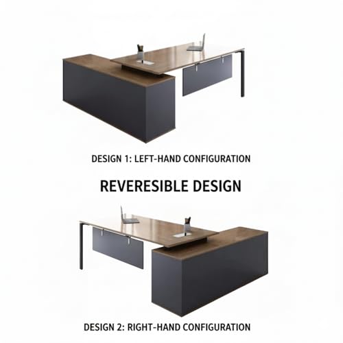 Image of TEKAVO ProNook L Shaped Executive Table with Storage, Director Office Table I Brown & Dark Grey Wood, Metal (180 Cm x 160 Cm x 75 Cm) - DIY