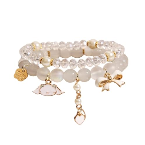 Image of Pingyongchang Elastic Cartoon Bracelets Crystal Beads Pearl Bracelets Cute Kawaii Adjustable Beaded Strand Bracelets for Women Girls Graduation Charm Bracelets Gift for Kids