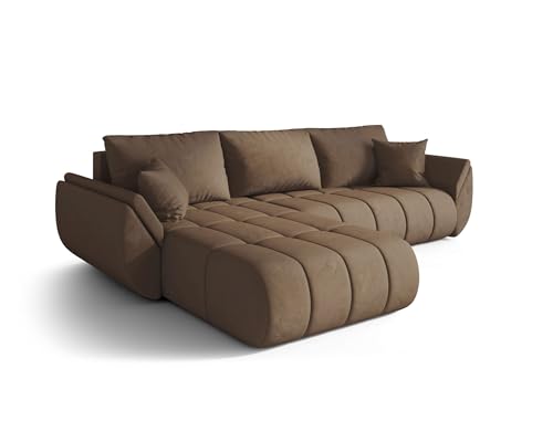 CORNERO Sydney Premium Ecksofa L-Form mit Schlaffunktion und Bettkasten – Couch L-Form fürs Wohnzimmer 3-Sitzer 280 cm x 185 cm x 85 cm (Braun, Ottomane Links) CORNERO Sydney Premium Ecksofa L-Form mit Schlaffunktion und Bettkasten – Couch L-Form fürs Wohnzimmer 3-Sitzer 280 cm x 185 cm x 85 cm (Braun, Ottomane Links)