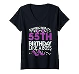 Photo Gallery donna stepping into my 55th birthday women novelty maglietta con collo a v Photo Gallery donna stepping into my 55th birthday women novelty maglietta con collo a v