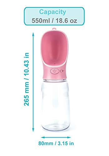 ProYearn Portable Dog Water Bottle, 550ml / 18.6 oz Water Bottle with Drinking Feeder for Dogs, Water Dispenser for Dogs in Walking, Hiking & Traveling (Pink), Green - Image 3