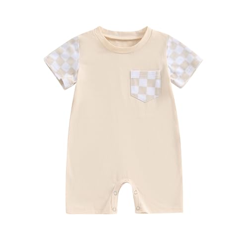 Image of Karuedoo Newborn Baby Boy Girl Clothes Checkered Plaid Romper Jumpsuit Short Sleeve One-Piece Bodysuit Infant Summer Outfit