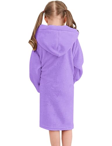 Image of Umeyda Girls & Women Fleece Hooded Robes, Soft Fuzzy Bathrobe Warm Plush Fluffy Bath Robe for Kids Womens