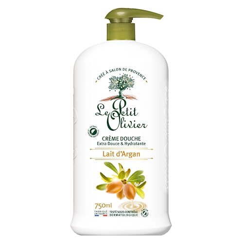 Le Petit OLIVIER – Crema de ducha extra suave e hidratante – Leche de argán – Para toda la familia – PH neutro para la piel – Sin jabón, sin colorantes – Fabricado en Francia – 750 ml
