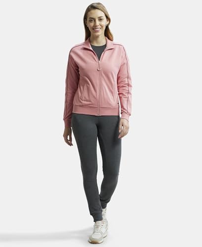 Image of Jockey A111 Women Super Combed Cotton French Terry Drop Shoulder Styled Jacket with Ribbed Cuff and Hem