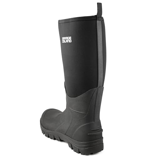 Savage Island Skye Hohe Neopren-gefütterte Allwetter-Gummistiefel – Wasserdichte Regenstiefel, Schwarz , 45 EU
