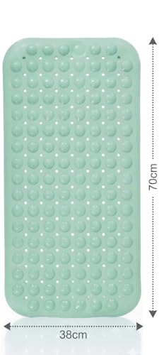 Image of Dribble Anti-Slip PVC Bath Mat with Suction Cups & Drainage Holes | Waterproof Shower Mat for Bathroom, Bathtub & Wet Areas | Soft Massage Surface, Quick Dry, Washable Bath Mat (70 X 38 cm) Green