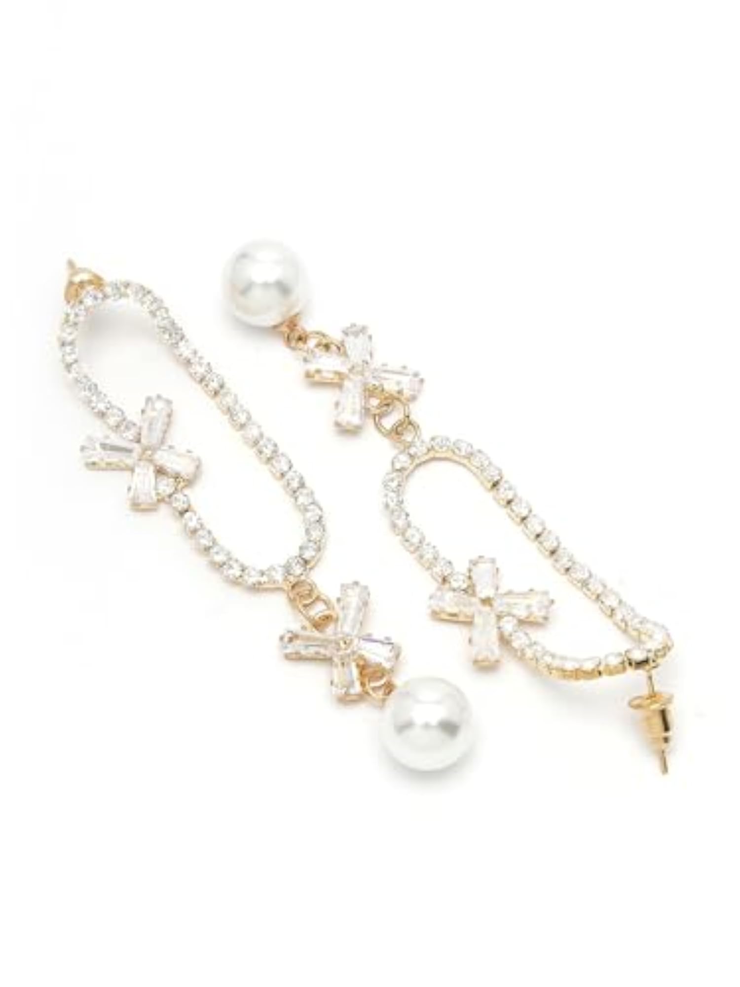 Pearl & American Diamond Drop Earrings, Elegant Design