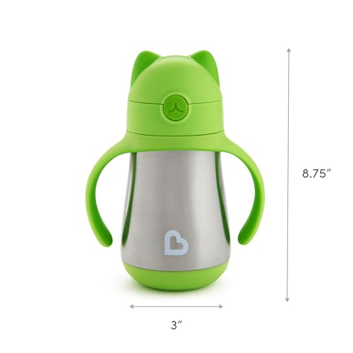 Image of Munchkin Cool Cat Stainless Steel Straw Cup, 8 Ounce, Green