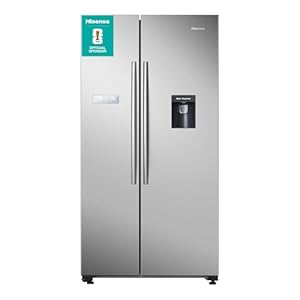 Hisense RS741N4WCE Freestanding American Side by side Door American Fridge Freezer 578 litre, with Non-Plumbed Water Dispenser, Silver, 90.8 × 179.3 × 74.3 cm (W×H×D)