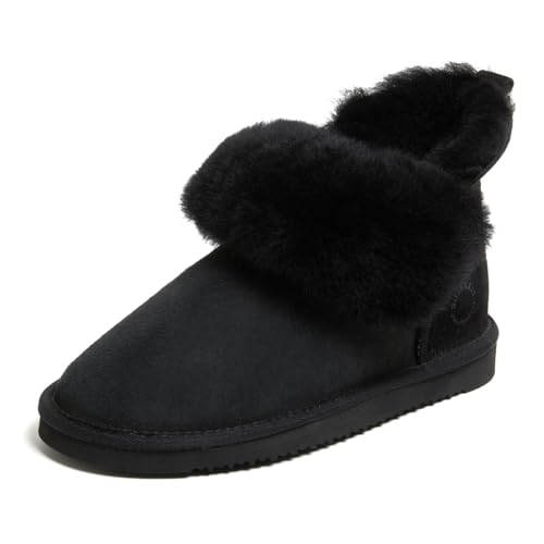 Dearfoams Women's Fireside Perth Genuine Shearling Indoor/Outdoor Water Resistant Foldover Boot