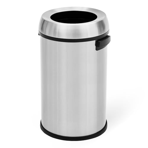 Image of GlowSol 17 Gallon Large Capacity Kitchen Trash Can, Commercial Open Trash Can, Heavy Duty Brushed Stainless Steel Garbage Can, 65 Liter, Suitable for Kitchen Outdoor Office