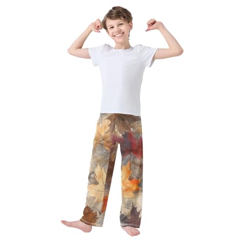 ZZXXB Retro Maple Leaves Boys Long Pants Soft Trousers Elastic Waist Kids Lounge Bottoms with Pockets S-XL3