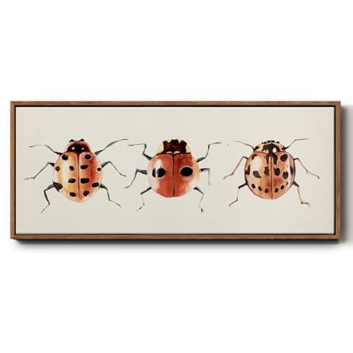 Renditions Gallery Nature Life Watercolor Wall Art The Ladybug Symphony Canvas Home Decor Paintings for Drawing Room Office Living Room - 12"X30" WALNUT Frame GAL042