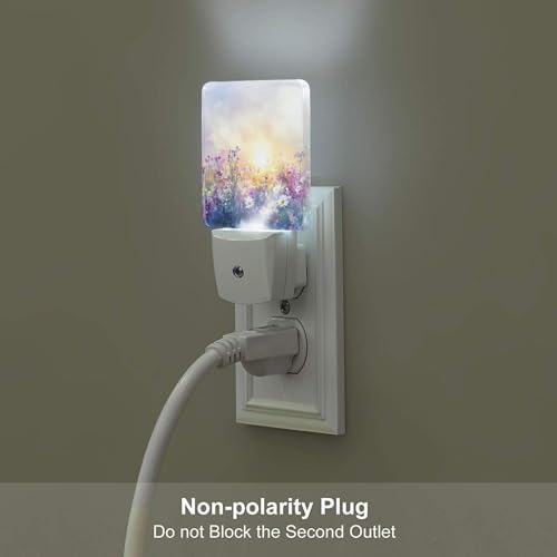 Image of Watercolor Spring Flowers LED Plug-in Night Lamp 2 Piece Set, Nightlights Set of 2 for Bedroom Bathroom