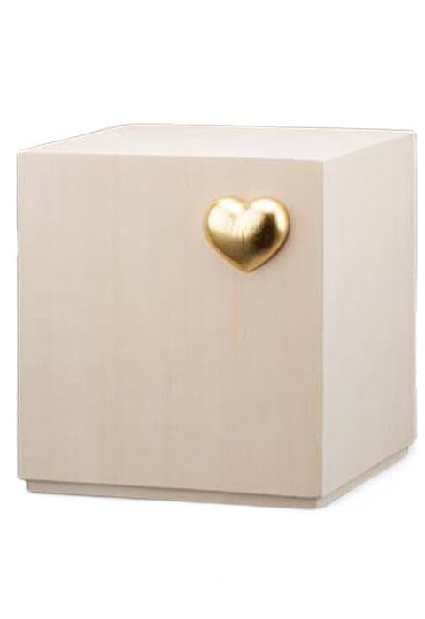 Urne funéraire Cubo bois de tilleul et cœur d'or pour un hommage serein