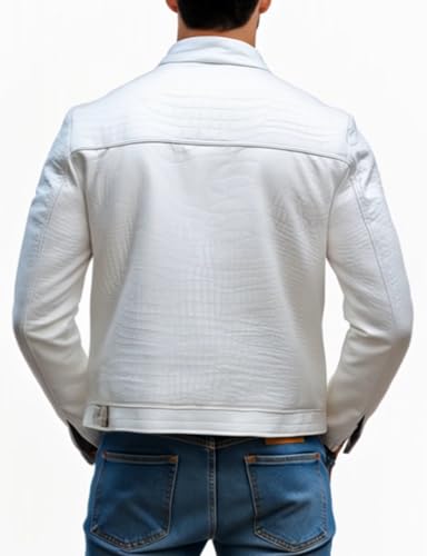 Men's Stone Pattern Leather Jacket,Slim Fit Fashion Moto Coat with Stand Collar,Zipper, Stylish,Semi-Formal4