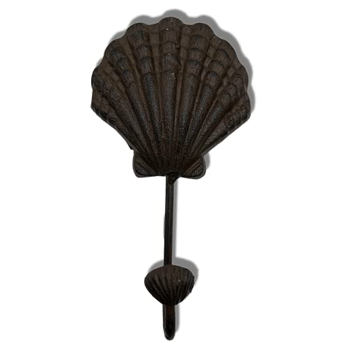 Needzo Cast Iron Rusted Seashell Wall Hook, Nautical Themed Decor for Beach House, Lake House, or Home, Rustic Hooks for Towels, Keys, Coats, and More,7.25 Inches