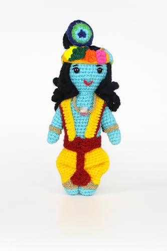 Image of Sutra Handmade Crochet Lord Krishna Doll | Wool Amigurumi Soft Toy | Baby-Safe Pooja Decor & Gifting Item | Handmade by Women Artisans