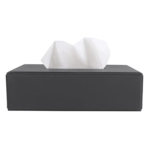 Image of V-CUBE DESIGNS Premium Vegan Leather Tissue Box Holder | Paper Napkin Holder | Sturdy Tissue Case /Cover /Dispenser /Organizer for Home /Bathroom /Office /Table /Desk /Car | Grey