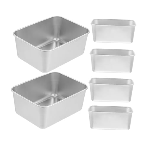 GRIRIW 6pcs Stainless Steel Square Baking Pans Non Stick Broiling Tray for Oven Cooking Thickened Flat Bottom Bakeware for Steaming and Serving for Tiramisu and Desserts
