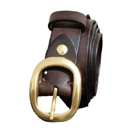 Men Solid Leather Brass Pin Buckle Belt 28mm Wide Leather Belt Classic Design