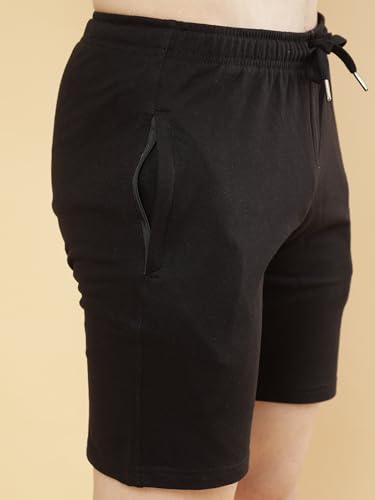Image of POCKMAN Men's Regular Fit Black Cotton Terry Shorts- Perfect for Sports and Casual Wear.