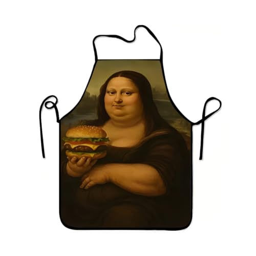 1 PCS Grembiule da Cucina Divertente Senza Maniche con Stampa "Mona Lisa con Hamburger", 60x80 cm in Poliestere - Grembiule Originale per Cucinare, Grigliate e Feste