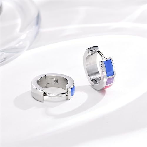 Unisex Stainless Steel Unique Rainbow Flag Lesbian LGBT Gay Pride Small Huggie Hoop Earrings3