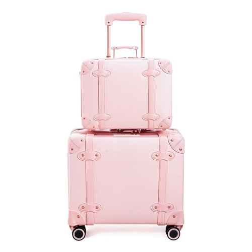Miss.Box Vintage Luggage Set 14/18inch with Wheels Pink
