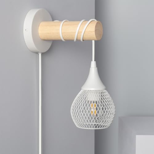 LEDKIA LIGHTING - Lámpara de Pared Monah | Diseño Elegante y Moderno | Uso Interior IP20 | Compatible con Bombilla E27 40W | Para Salón, Dormitorio, Blanco, Metal y Madera