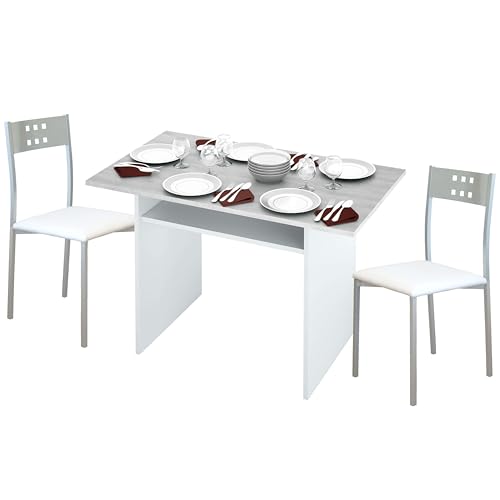 Conjunto de Mesa Cocina y 4 Sillas Pack Mesa Desplegable y 4 Sillas Blanco y Gris Cemento
