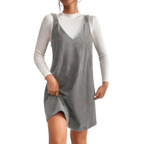 Latzkleid Damen Cord Kurz Overallkleid Ärmellos Kleider A Linie Cordkleid Latz Winterkleid Elegant V Ausschnitt Träger Frühlingskleid Latzrock...