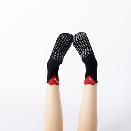 Yoga Pilates Socks with Heart Accent Non-Slip Grips Cushioned Crew Socks for Barre Ballet Dance3