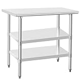 HARDURA Stainless Steel Prep & Work Table 24 x 36 Inches NSF Heavy Duty Commercial with Two Undershelves, Galvanized Legs for Commercial Food Prep