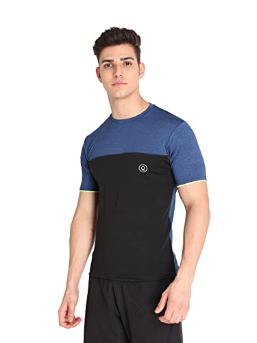 Image of CHKOKKO Men's Round Neck Gym T-Shirt Blue Black Neon XL
