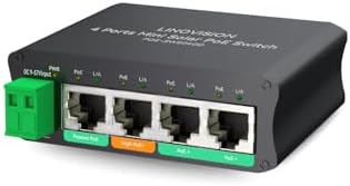 LINOVISION 4 Ports Mini Solar PoE Switch Works Directly with DC12V or DC24V Batteries, Provide 2 PoE+ Ports, 1 High PoE+ Port for Big PTZ Cameras and 1 Passive 24V PoE Port for Wireless Bridge