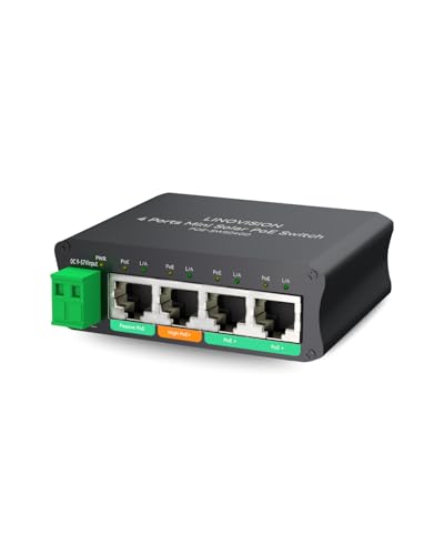 Image of LINOVISION 4 Ports Mini Solar PoE Switch Works Directly with DC12V or DC24V Batteries, Provide 2 PoE+ Ports, 1 High PoE+ Port for Big PTZ Cameras and 1 Passive 24V PoE Port for Bridge