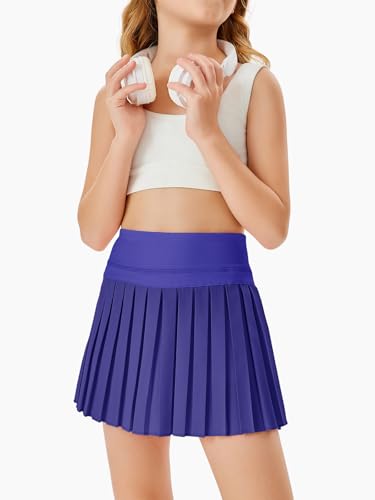 Image of Haloumoning Girls Pleated Skirts with Shorts Athletic Tennis Skorts Sport Performance Skirt with Pockets 4-14 Years