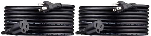 Image of Amazon Basics Extension Cord, 13 Amps, 125V, 15 Foot, Black - Pack of 2