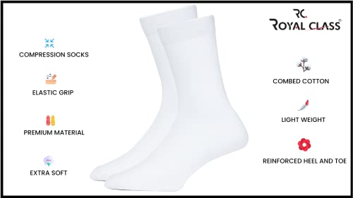 Image of RC. ROYAL CLASS Boys and Girls Calf Length White Plain Organic Cotton School Socks (Pack of 5 Pairs)