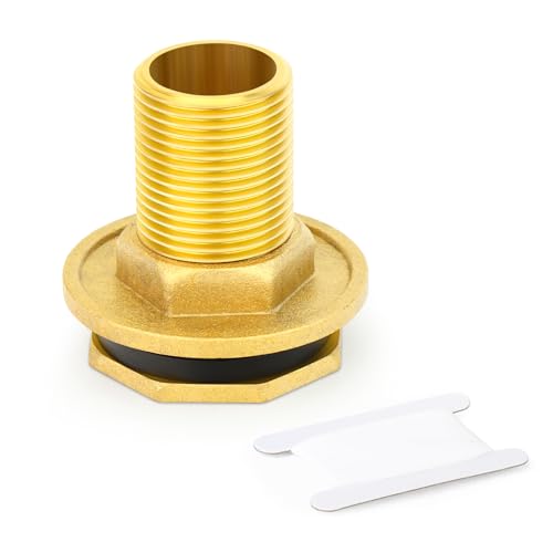 ERGAOBOY 1 pièces 3/4 BSP mâle fileté Adaptateur de raccord de réservoir d'eau en Laiton Robuste avec Anneau en Caoutchouc pour citernes pluviales, Aquariums, baignoires