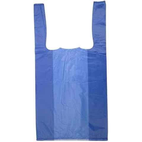 Blue Colored Unprinted HDPE Plastic T-Shirt Bags - 1/10 BBL 8"X4"X15" - 1500 Bags - 14 microns - Blue - For Retail, Commercial, Home Cover