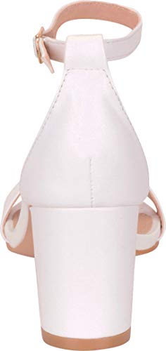 Cambridge Select Women's Classic Single Band Ankle Strap Chunky Block Mid Heel Sandal,8 B(M) US,White PU - Image 3